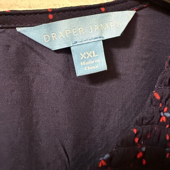 XXL Draper James Navy and Red Geometric Pattern Smocked Top, Sheer Sleeve, NWT - Picture 4 of 13